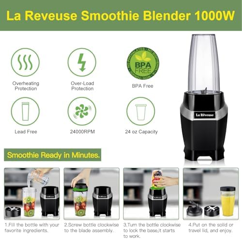 1000W Power Blender For Smoothies, Shakes, Frozen Drinks, Black
