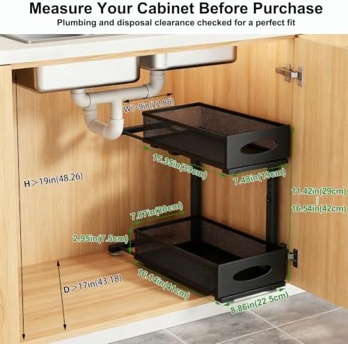 2-Pack Under Sink Organizer, 2-Tier Pull Out Cabinet Storage, Black