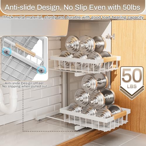 Adjustable Under Sink Organizer, 2-Tier Pull-Out, 2-Pack, White