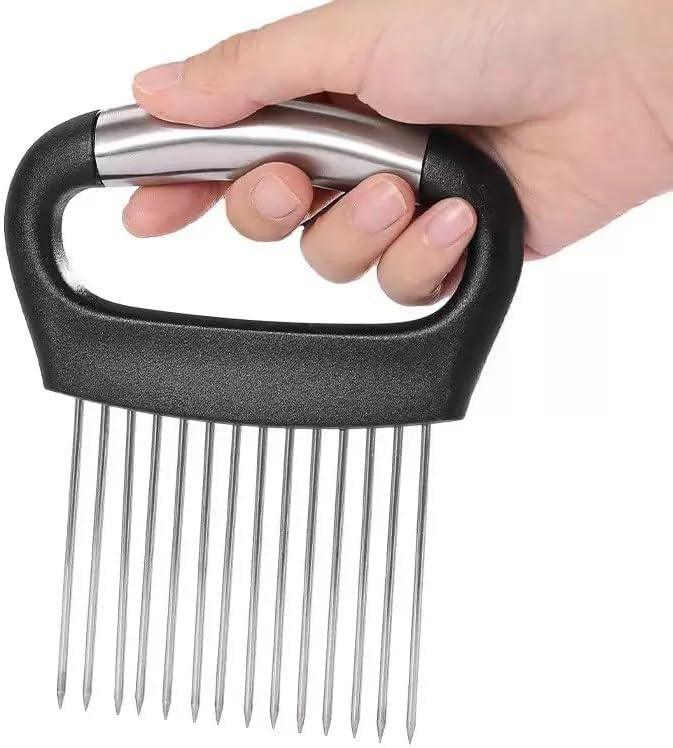 Large Onion Holder for Slicing, Stainless Steel Onion Slice Holder Lemon Slicer Cutter for Slicing, Food Slicer Vegetable Chopper Cutter Assistant Tool forSlicing Meat Lemon Potato Tomato (14Pin-1Pcs)