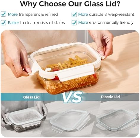 5 Pack Glass Food Storage Containers with Glass Lids & Air Vent