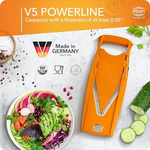 Börner Mandoline Slicer V5 (Basic Set) • Vegetable V-Slicer for Slices in 4 Thickness Settings • Stainless Steel V-Blade • Adjustable Kitchen Slicer for Vegetables & Fruits • Color: Orange - Image 3