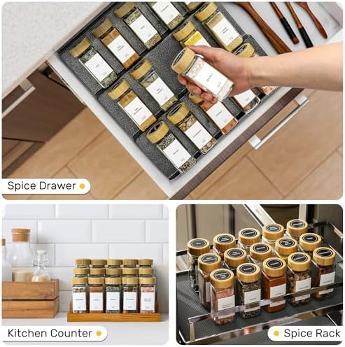14 Pcs Spice Jars with Bamboo Lids - 4oz Square Spice Bottles with Spice Labels, Shaker Lids, Funnel