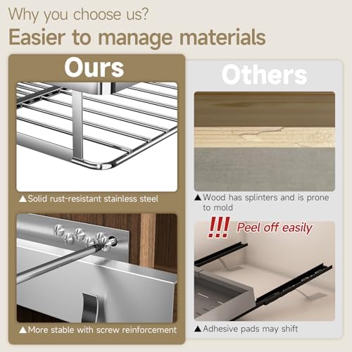 16.3~26.3"x17.3" Pull Out Cabinet Organizer，1Pack Expandable Sliding Cabinet Shelves，Side Mounting