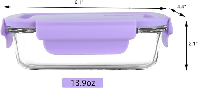 4Pack 13oz/0.37L Glass Meal Prep Containers with Lids, Glass Storage Containers with Lids, BPA-Free, Pantry Organizers and Storage, Freezer to Oven Safe (Purple)