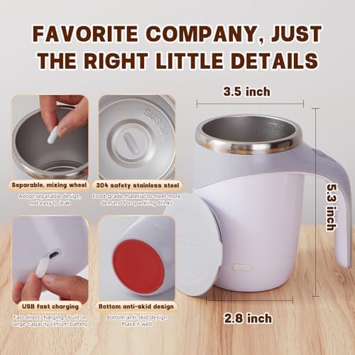 Rechargeable Automatic Stirring Coffee Mug, Stainless Steel White - Image 4