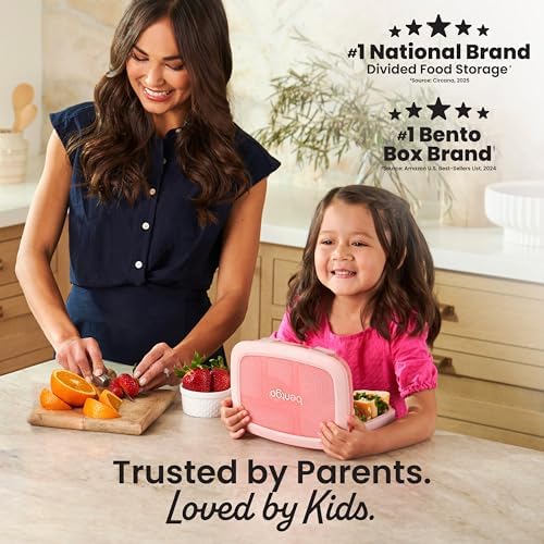 Kids Bento-Style 5-Compartment Leak-Proof Lunch Box - Just-Right Portions Ages 3-7, Durable, Drop-Proof, Dishwasher Safe, PFAS & BPA-Free & Made with Food-Safe Materials (Petal Pink Glitter)