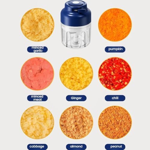 Mini Electric Garlic Chopper & Mini Portable Veggie Chopper, Household Electric Garlic Crusher, 6 Blades Electric Food Chopper for Garlic, Onion, Ginger, Chili, Spices and Fruit (Blue) - Image 7