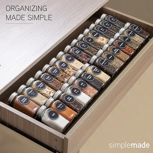 Spice Drawer Organizer, Spice Rack Drawer for Kitchen, 4 Tier Black Drawer Spice Organizer with 28 Jars and labels with a pen, Silicone Funnel, 13" by 17.5"