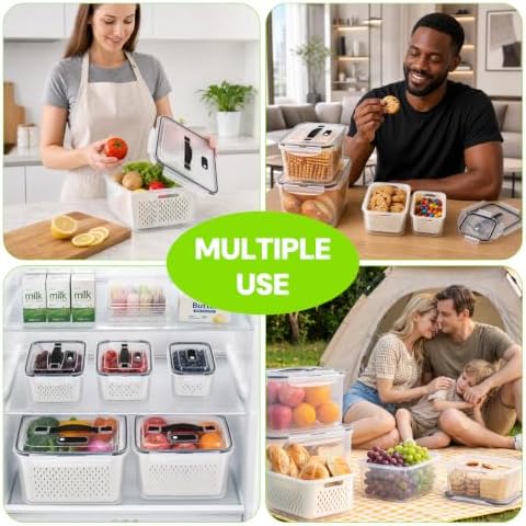 5 PCS Fruit Storage Containers for Fridge with Removable Colander