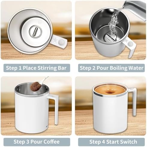 Self Stirring Mug, with Anti-Sedimentation Function, White, 12.2oz