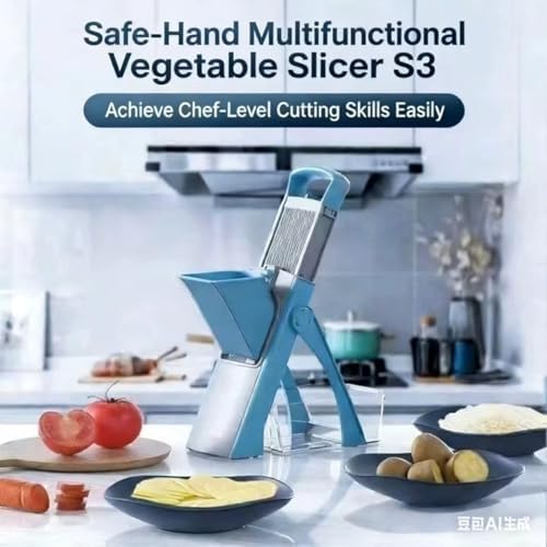 Mandoline Slicer Vegetable Cutter with Container - No Blade Change Needed, Adjustable 0.1-8mm Thickness, Stainless Steel, Hand Guard, Julienne Waffle Cuts for Meal Prep (Green) - Image 4