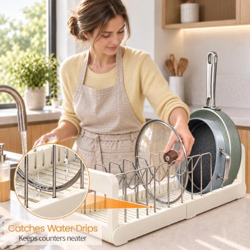 2 Pack Pots and Pans Organizer Under Cabinet, Expandable Pot Lid Organizer