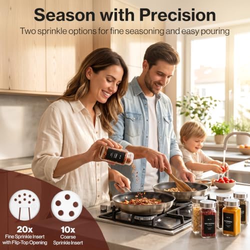Glass Spice Jars with Label, 24x Stainless Steel Lids