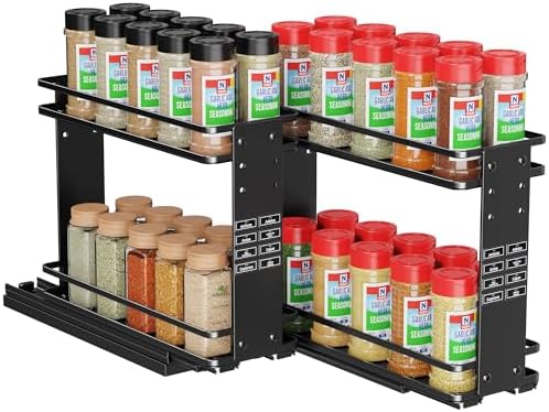 Pull Out Spice Rack Organizer, 2 Tiers, Black