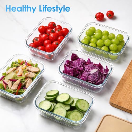 5 Pack 22 oz Glass Food Storage Containers with Lids, Grey