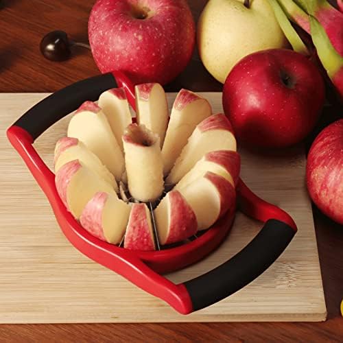 Newness 5.12 Inch Extra Large Apple Slicer, Heavy Duty Apple Cutter 12 Slices, Durable Apple Cutter Slicer, Stainless Steel Apple Slicer and Corer - for Apple, Potato, Onion and More, Red