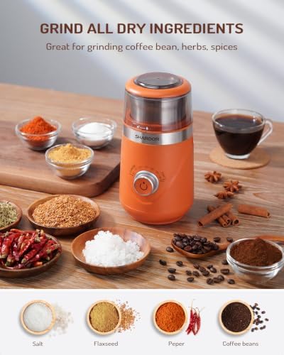 SHARDOR Electric Super Silent Blade Coffee Grinder, Timed Grind Control Rotary Knob, Adjustable Coarse to Fine for Coffee Beans, Spices & Herbs, with 1 Removable Stainless Steel Bowl, Orange - Image 4