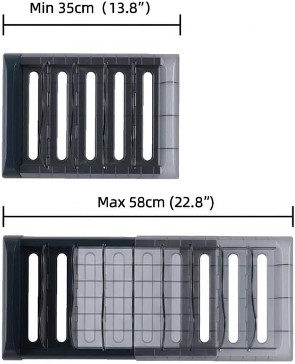 OMIO Pot Lid Organizer for Cabinet, A-560 Heavy Duty ABS Pan Rack Adjustable 9.8-22.8 inch with 8 Removable Dividers, Under Sink Storage for Cookware, Cutting Board, Dark Gray