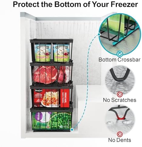 Freezer Organizer Bins - Storage Baskets for 5 Cu.Ft, 4 Pack