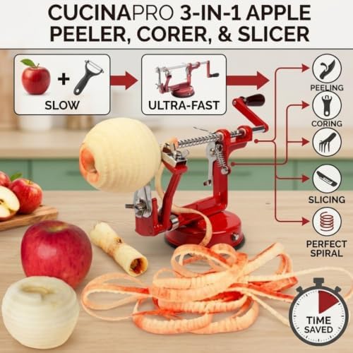 Apple Peeler and Corer, Durable Heavy Duty Chrome Cast Iron, Suction Base