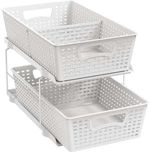2 Tier Pull-Out Sliding Drawer Under Sink Storage, White