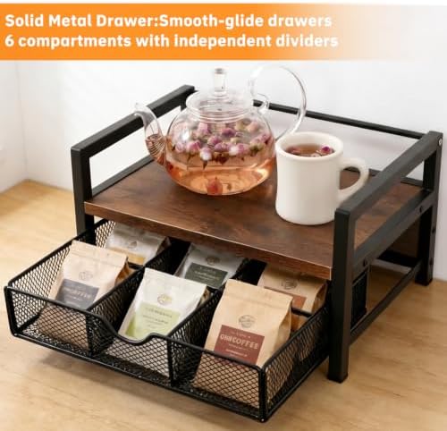Tea Bag Organizer with 6 Compartments, Extra Large Countertop Tea Holder