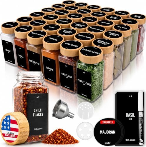 Spice Jars with Bamboo lids 36 x 4oz - Seasoning Jars +280 Labels