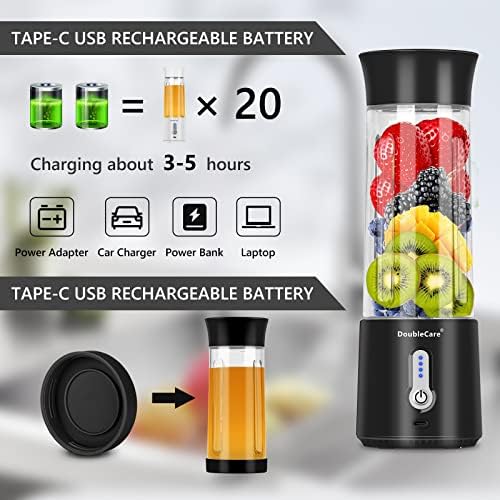 Portable Blender for Shakes and Smoothies,500ml Electric Juicer, 4000mAh Smoothie Blender with BPA-Free Material, USB Rechargeable Fresh Juice Blender for Travel, Gym, Outdoors, and Home, Black - Image 5