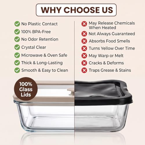 4 Pack 27 oz Glass Food Storage Containers with Airtight Lids