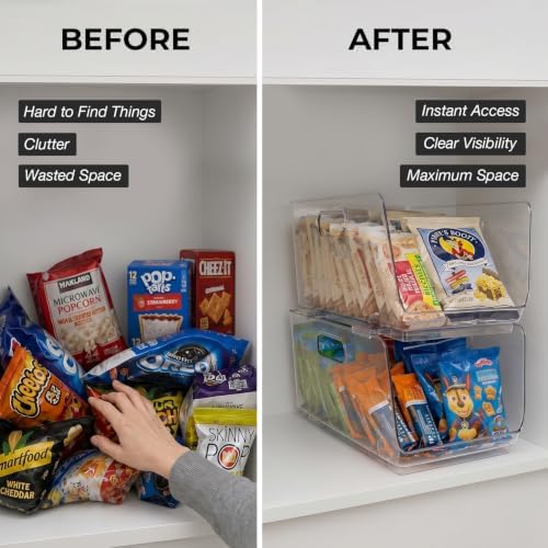 Stackable Storage Bins, Front Pantry Organizer, Medium, 4 Pack
