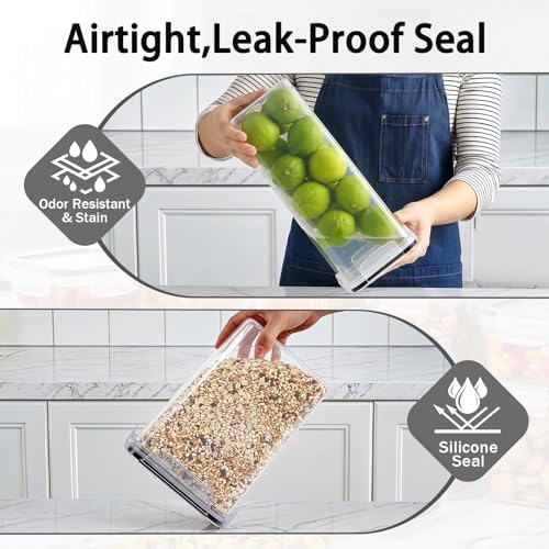 24 PCS Airtight Food Storage Containers with Lids, Plastic Kitchen and Organization Canisters for Cereal, Dry Food, Flour and Sugar, BPA-Free, PVC-Free, Includes 24 Black Labels & Marker