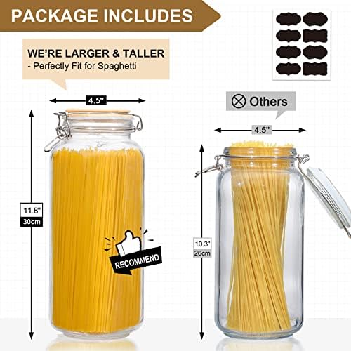 [ Taller ] 92oz Glass Jars with Airtight Lid, Large Glass Food Storage Jars, 3 Pack Wide Mouth Airtight Glass Jars for Kitchen Pantry Spaghetti, Square Mason Jars with Labels