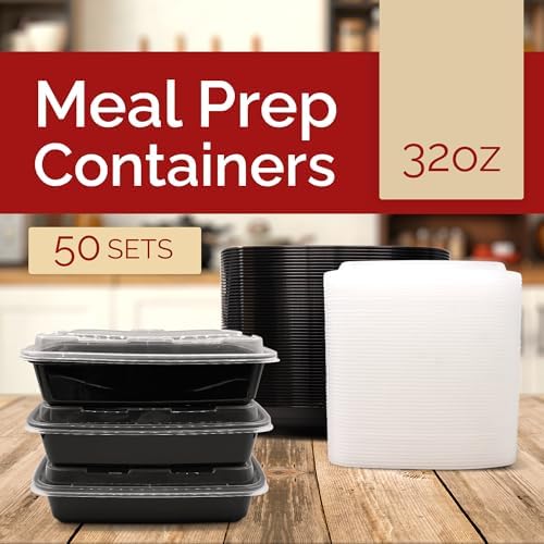 Meal Prep Containers (50 Pack, 32 oz) Food Containers with Lids