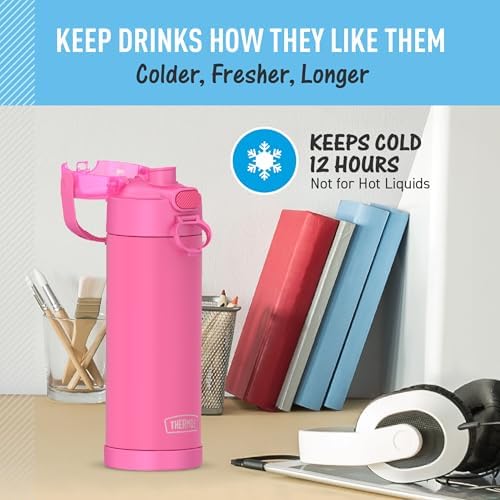 FUNTAINER Water Bottle with Spout, 16oz, Neon Pink