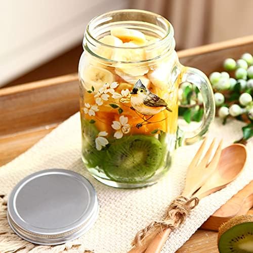 8 Pack 16 oz Glass Mason Jar Mugs with Handle, 16 Tin Lids and 8 Plastic Straws, Old Fashioned Mason Jar Drinking Glasses, Clear Glass Cups for Party and Daily Use