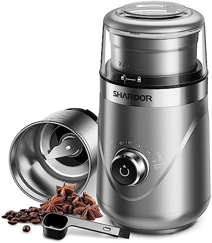 SHARDOR Electric Super Silent Blade Coffee Grinder, Timed Grind Control Rotary Knob, Adjustable Coarse to Fine for Coffee Beans, Spices & Herbs, with 1 Removable Stainless Steel Bowl, Silver by Shardor