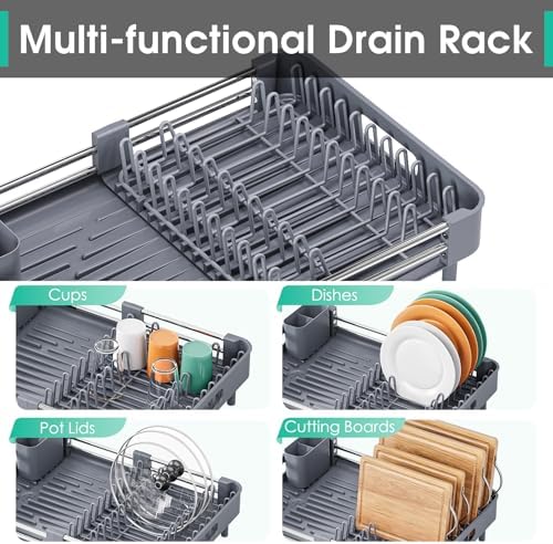 Expandable Dish Drying Rack for Kitchen Counter, Standard, Grey