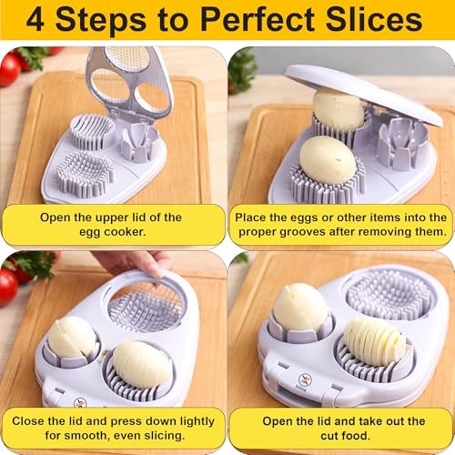 Egg Slicer for Hard Boiled Eggs – 3-in-1 Stainless Steel Egg Cutter & Hard Boiled Egg Slicer, Heavy Duty Egg Chopper with Cleaning Brush for Strawberry, Mushroom, Grape, Cherry Tomato - Image 5