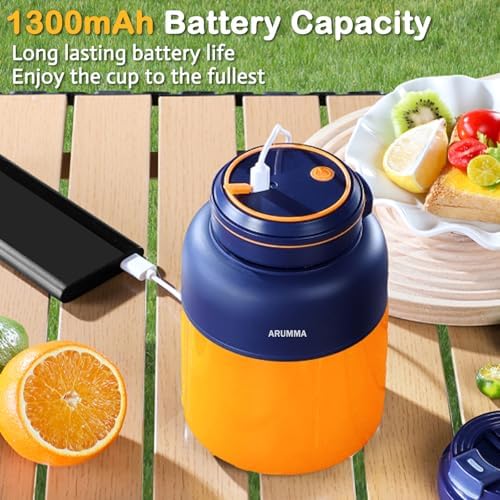 Portable Juice Cup Blender for Smoothies Shakes Fruit Crush Baby Food Maker 43oz 1300ML USB Charging Cordless Powerful Blades Blending Portable Smoothie Blender for Small Ice Kitchen Outdoor - Image 6
