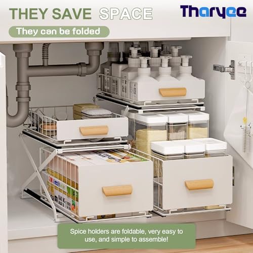 2 Tier Pull Out Cabinet Organizer, Under Sink Organizer, White