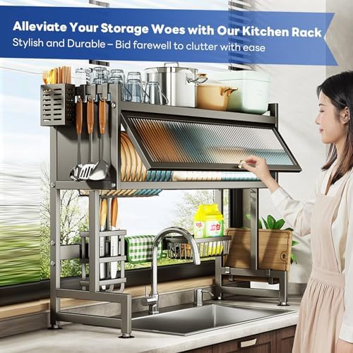 Over the Sink Dish Drainer Drying Rack 3 Tier with Cover