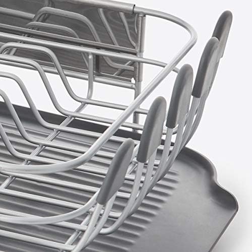 KitchenAid Compact, Space Saving Rust Resistant Dish Rack, with Angled Self Draining Drain Board and Removable Flatware Caddy, 16.06-Inch, Gray