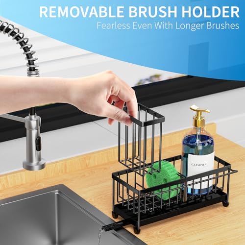 Sponge Holder for Kitchen Sink, Sink Organizer with Towel Rack