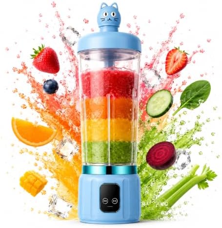 Portable blenders,shake USB blender,Personal compact travel juicer cup15OZ for Shakes,Leakproof lid, mini blender for shakes and smoothies,12 blades, strong blending (Blue kitten) by Unknown