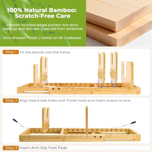 Bamboo Pots and Pans Organizer for Under Cabinet & Drawer