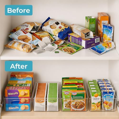 5 Pack Clear Plastic Pantry Organizers and Storage with Handles