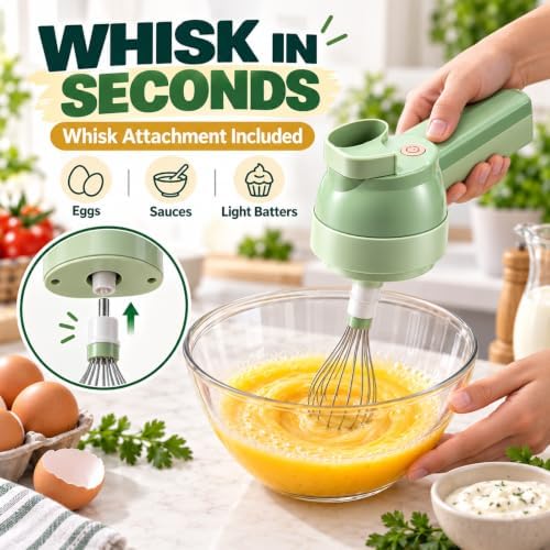 4 in 1 Handheld Electric Vegetable Chopper - 2026 New Wireless Multi Blade Vegetable Cutter Electric, Multi-function Food Processor with Brush & Egg Beater for Chopping, Slicing and Whipping - Image 5