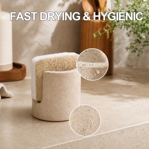 Travertine Sponge Holder for Kitchen Sink, Natural Stone Caddy Tray