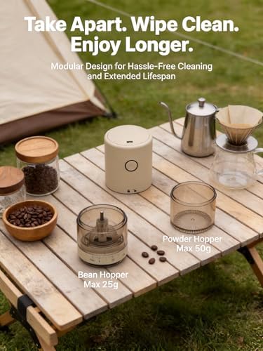 Portable Electric Burr Coffee Grinder, E96T, Light Beige